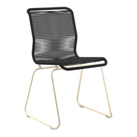 Black striped chair with a sleek design and a light-colored metal frame, perfect for modern interiors.