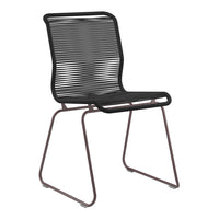 Black striped chair with sleek metal frame in brown for modern decor. Perfect blend of style and comfort.