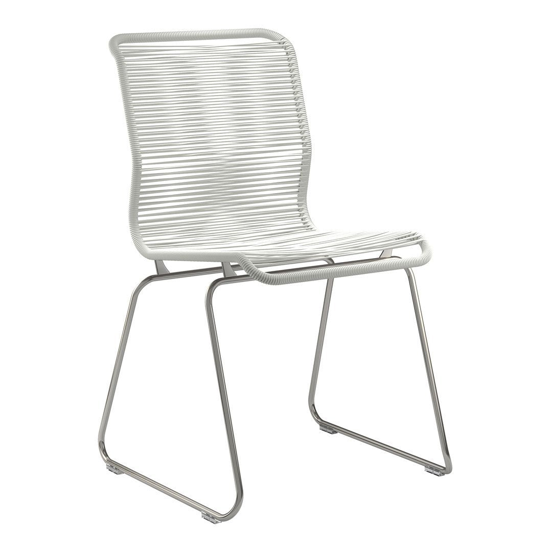 White, ribbed seat chair with sleek metal legs, ideal for modern decor. Minimalist design with a clean aesthetic.