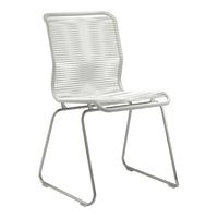 White, ribbed seat chair with sleek metal legs, ideal for modern decor. Minimalist design with a clean aesthetic.