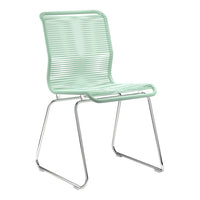 Mint green chair with sleek, horizontal stripe pattern and chrome legs, perfect for modern decor.