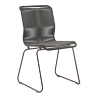 Stylish black mesh chair with a sleek dark bronze frame, featuring a modern, minimalist design and textured patterns.