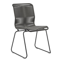 Black mesh dining chair with a sleek, modern design and minimalist wire frame. Ideal for contemporary spaces.
