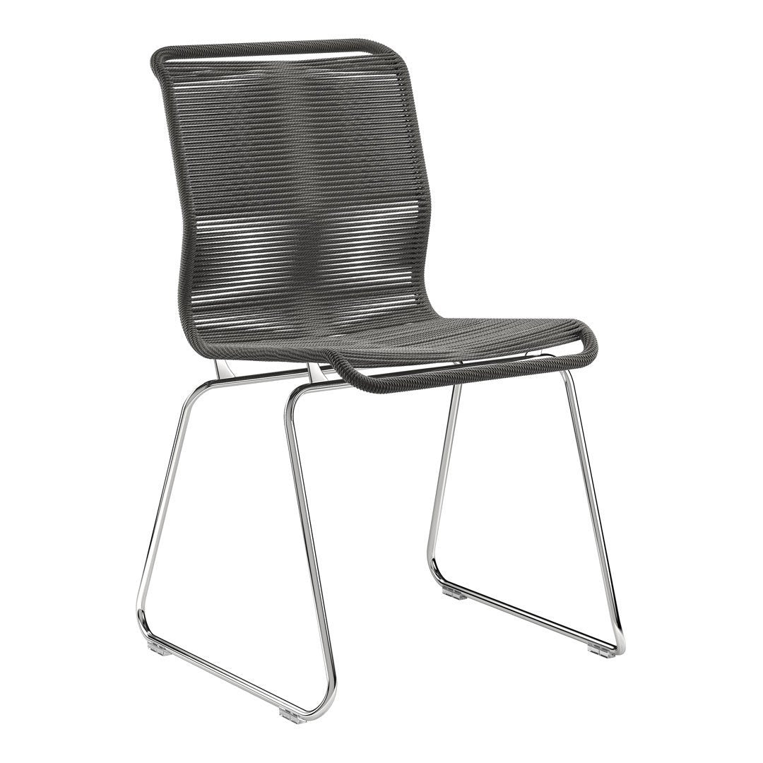 Modern black mesh chair with a sleek chrome frame and subtle diagonal pattern for contemporary decor.