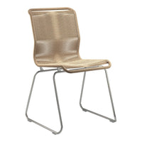 Light beige wicker chair with sleek silver legs, showcasing a modern and minimalistic design.