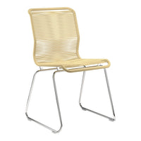 Yellow ribbed chair with a sleek chrome base, showcasing a modern and minimalist design. Ideal for contemporary spaces.