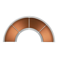 Copper-colored half-circle product with subtle silver accents and curved patterns. Perfect for modern decor.
