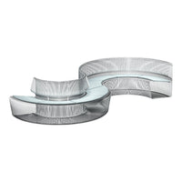Clear glass serving platter with wavy design and ribbed pattern in transparent hues. Ideal for elegant table settings.