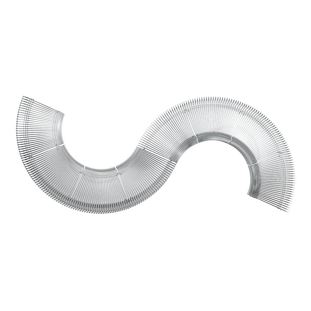 Silver, curved flexible track with a smooth, shiny finish, featuring a unique wavy pattern throughout.