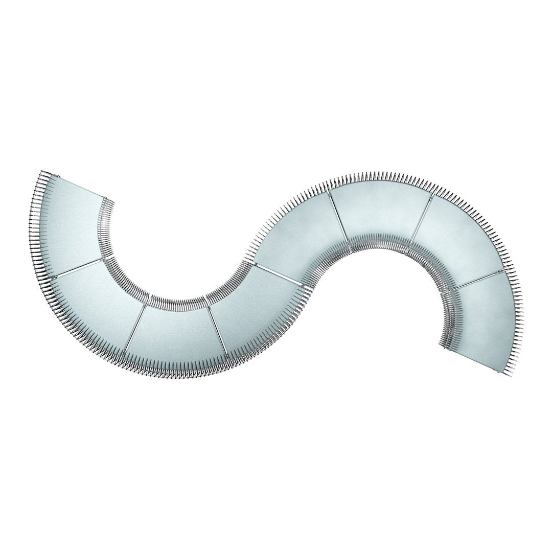 Curved, transparent panels in a light blue and silver color pattern, showcasing a sleek, modern design.