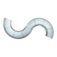 Curved, transparent panels in a light blue and silver color pattern, showcasing a sleek, modern design.