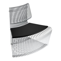 Modern chrome wire chair with sleek black seat and flowing geometric lines, adding style to any space.