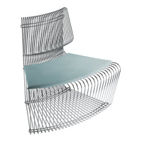 Stylish wire chair with sleek chrome finish and mint green seat, featuring a modern, minimalist design.