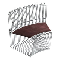 Modern wire chair with a sleek silver frame and rich burgundy cushion, showcasing a minimalist, geometric pattern.