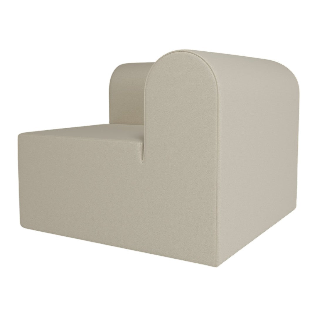 Beige modern chair with soft curves and a minimalist design, featuring a smooth texture and seamless finish.