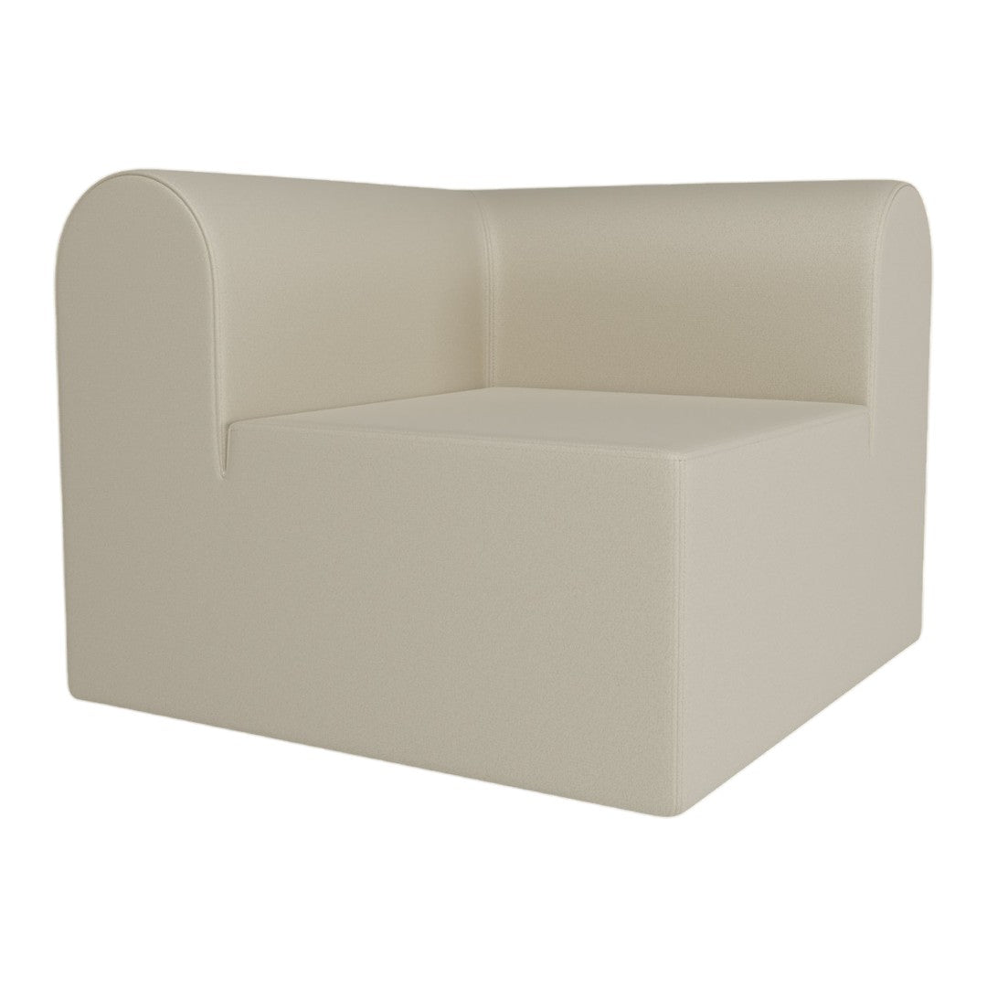 Beige armchair with a smooth, solid texture and rounded edges, perfect for modern minimalistic decor.
