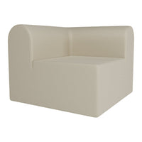 Beige armchair with a smooth, solid texture and rounded edges, perfect for modern minimalistic decor.