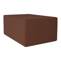 Rectangle-shaped pouf in rich chocolate brown fabric with a soft, textured pattern. Perfect for modern decor.