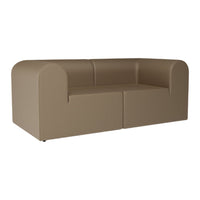Beige textured sofa with rounded arms and seamless design, ideal for modern living spaces and cozy aesthetics.