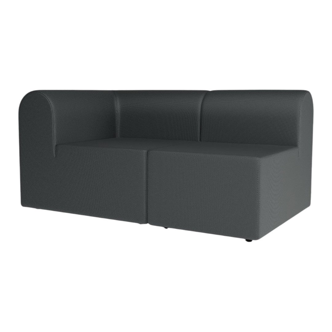 Modern dark gray sectional sofa with textured fabric and sleek lines, perfect for contemporary interiors.