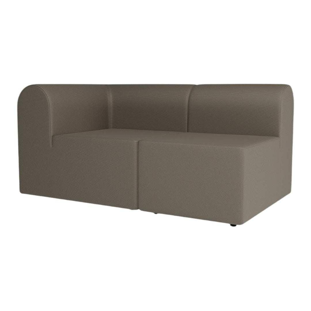 Brown textured two-piece sofa with rounded arms and a modern design. Ideal for stylish living spaces.