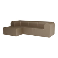 "Modern beige sectional sofa with a smooth, textured finish, perfect for stylish living spaces."