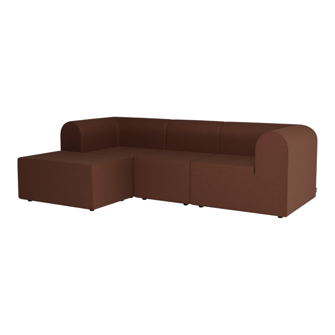 Brown sectional sofa with a textured fabric and modern, minimalist design. Ideal for cozy living spaces.