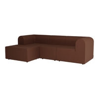 Brown sectional sofa with a textured fabric and modern, minimalist design. Ideal for cozy living spaces.