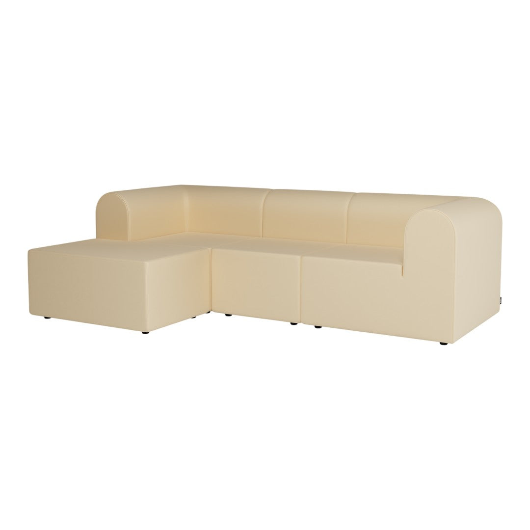Beige modern sectional sofa with smooth, rounded edges and a sleek, minimalist design. Perfect for any living space.