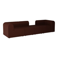 Brown modular sofa with a smooth fabric texture and rounded armrests, perfect for modern interiors.