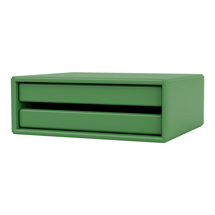 "Modern green storage drawer with a sleek matte finish and smooth, flat surfaces."