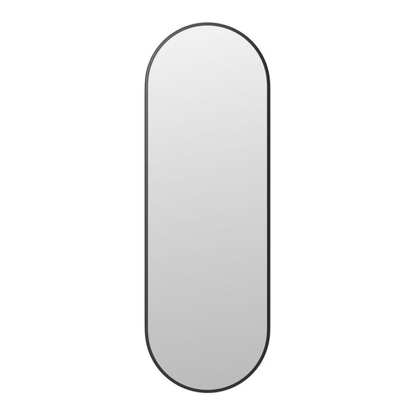 Sleek oval mirror with a thin black frame, featuring a minimalist and modern design.