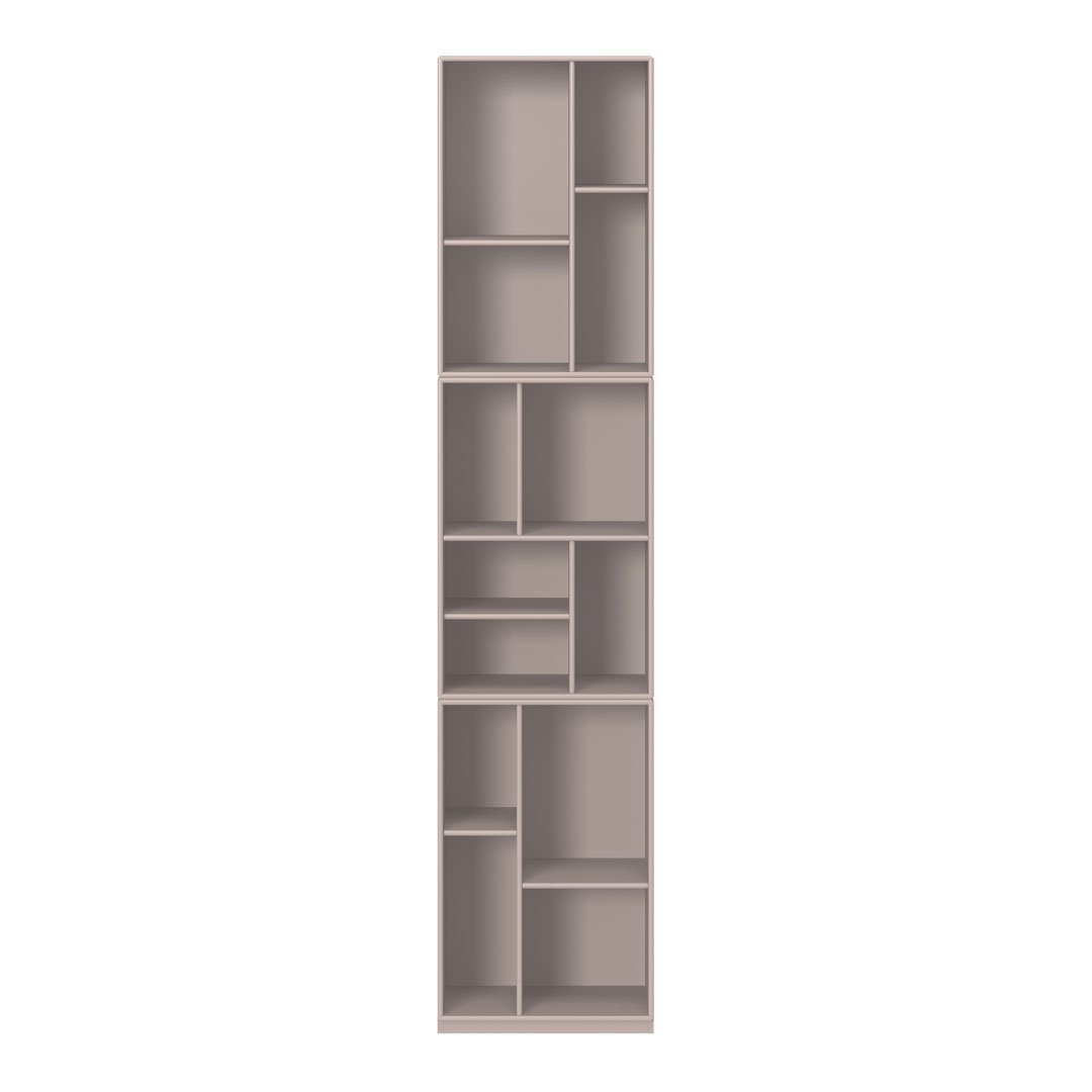 Tall storage shelf in soft beige with geometric open compartments and a modern design. Ideal for home or office organization.