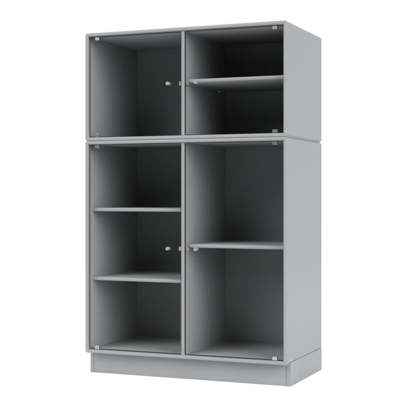 Gray six-cube storage shelf with clean lines and minimalistic design, featuring multiple open and closed storage options.