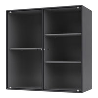 Modern black storage cabinet with vertical ribbed pattern and sleek glass doors, perfect for contemporary spaces.