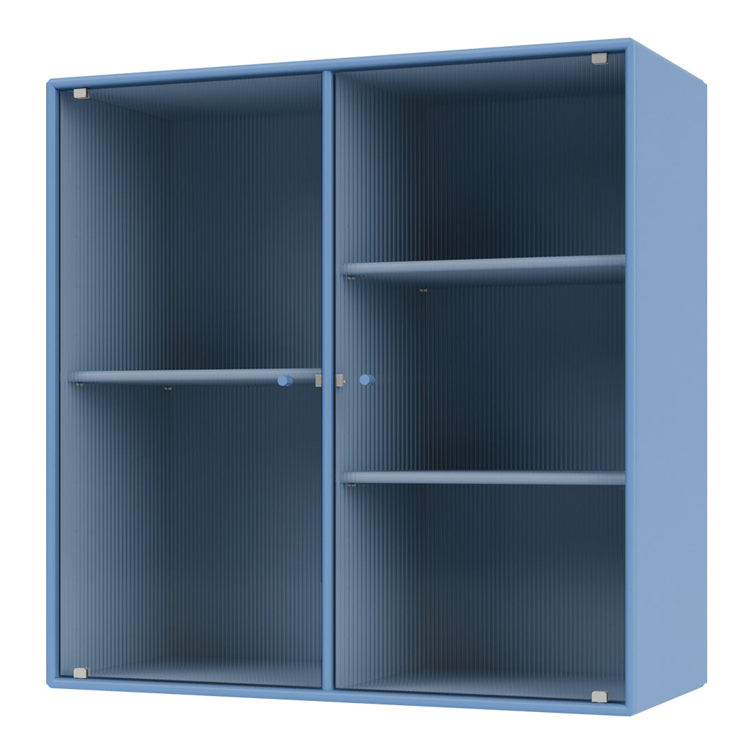 Blue ribbed shelving unit with a smooth finish, featuring two compartments and adjustable shelves. Ideal for modern decor.