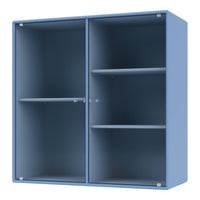 Blue ribbed shelving unit with a smooth finish, featuring two compartments and adjustable shelves. Ideal for modern decor.