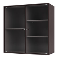 Dark brown display cabinet with ribbed glass doors and sleek metal accents, perfect for modern decor.
