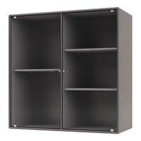 Gray ribbed cabinet with sleek glass doors and modern lines, perfect for contemporary storage solutions.