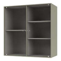 Two-tone ribbed storage cabinet in muted green with gray accents and clean lines, ideal for modern decor.