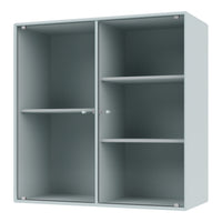 Light blue ribbed cabinet with open shelves, showcasing a modern and minimalist design.