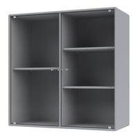 Gray cabinet with a ribbed texture, featuring two compartments and multiple shelves for versatile storage.