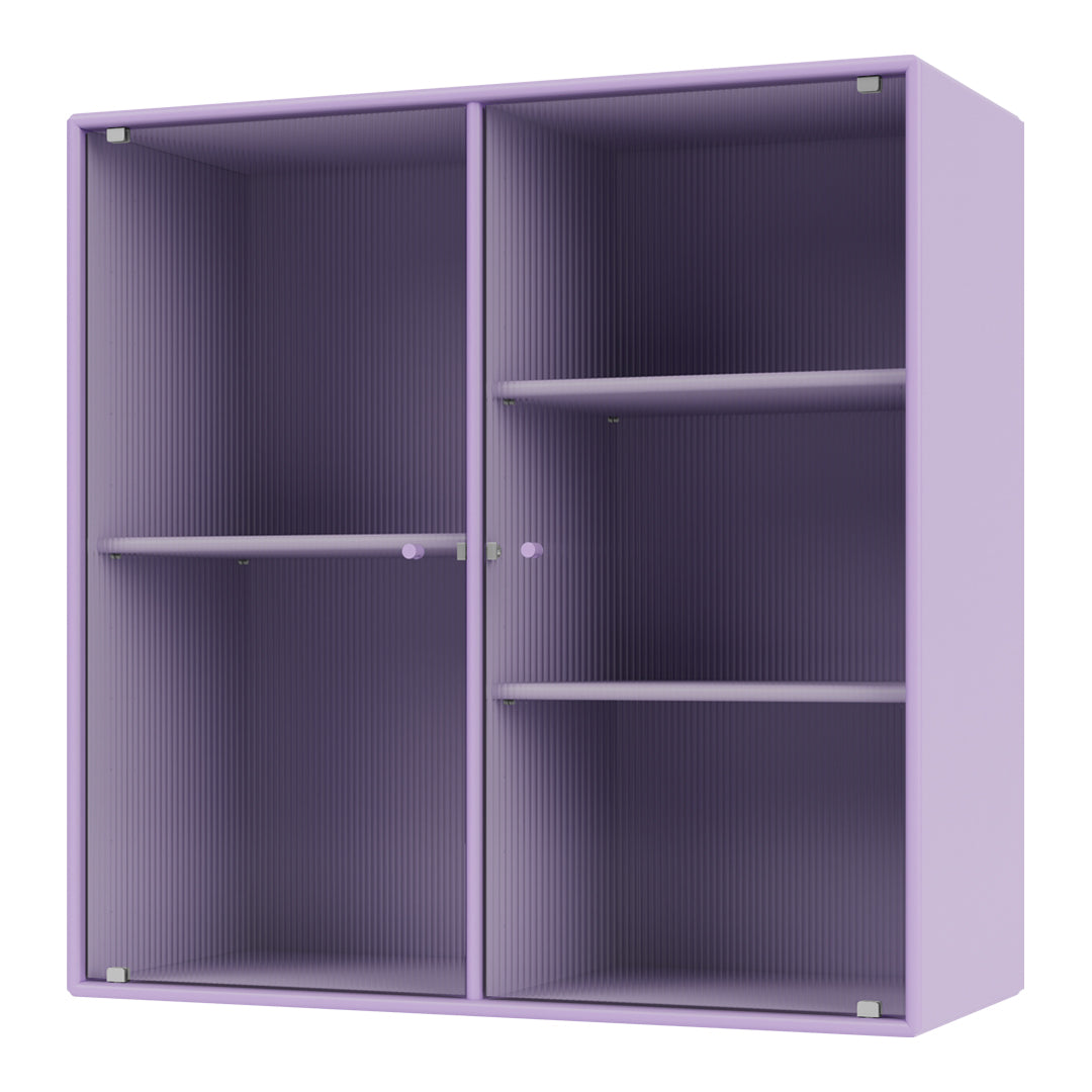 Purple ribbed storage cabinet with two shelves and a modern design, ideal for stylish organization.