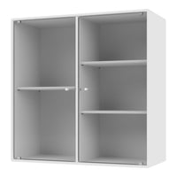White ribbed bookshelf with a sleek design, featuring open and closed sections for versatile display options.