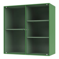 Green cabinet with a textured ribbed pattern and sleek design, featuring dual compartments and adjustable shelves.
