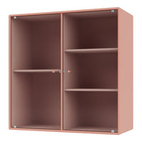 Peach-colored cabinet with vertical ribbed pattern and minimalistic design, featuring four shelves.