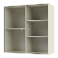 Cream-colored storage cabinet with a textured ribbed pattern and two adjustable shelves.