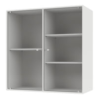 White cabinet with vertical ribbed pattern and open shelves, featuring subtle gray undertones. Modern and minimalistic design.