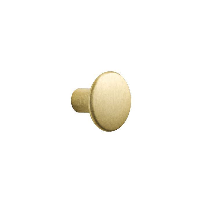 Brushed gold round cabinet knob with a sleek, smooth finish, ideal for modern home decor.
