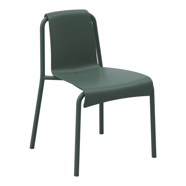 Green minimalist chair with sleek, smooth lines and a simple design, perfect for modern decor. Compact and versatile.
